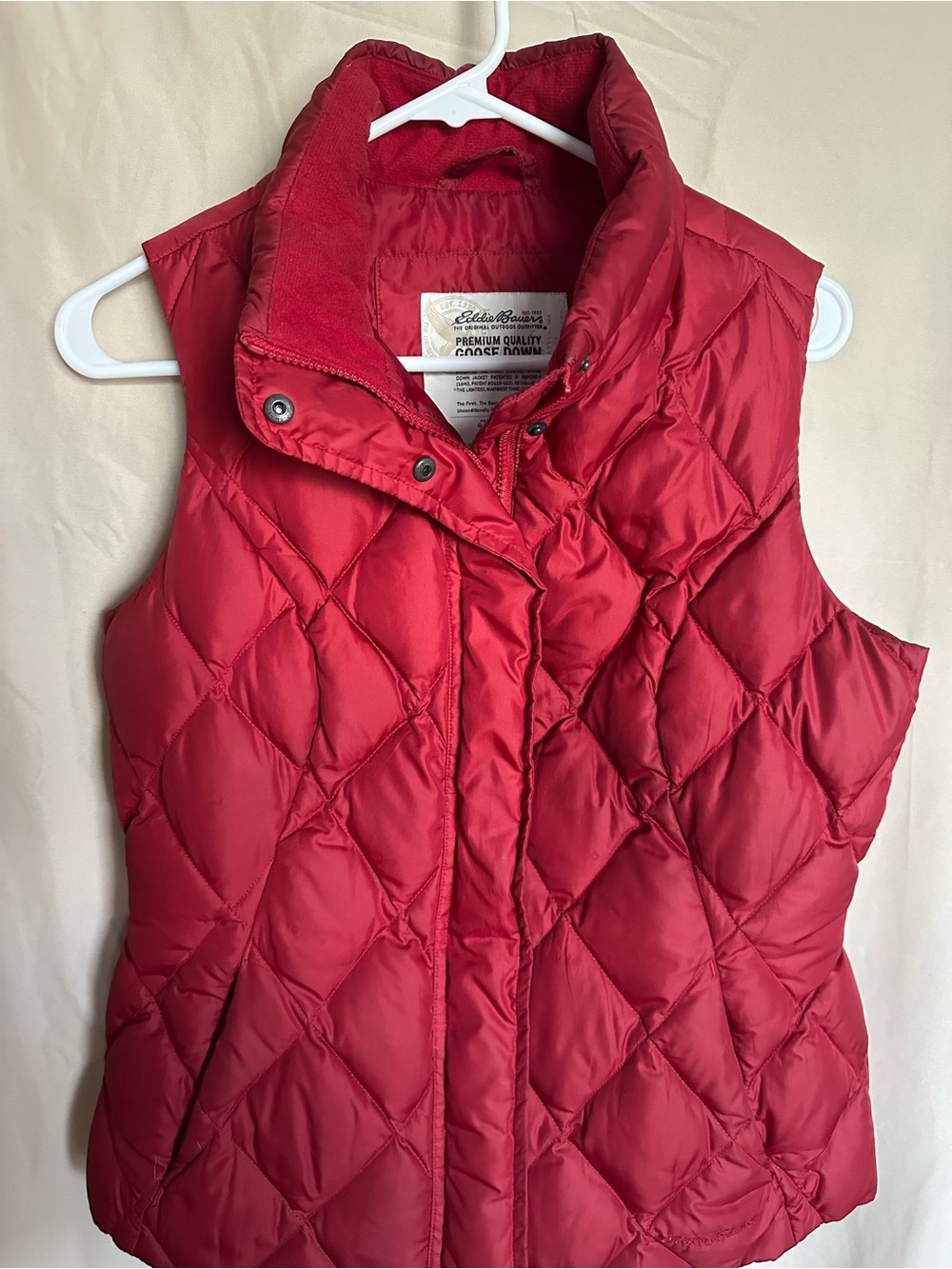 Eddie Bauer Red Quilted Goose Down Vest - Women's Sleeveless Puffer